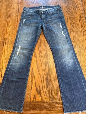 7 For All Mankind Dojo Bootcut Jeans Size 29 Dark Wash Raw Hem